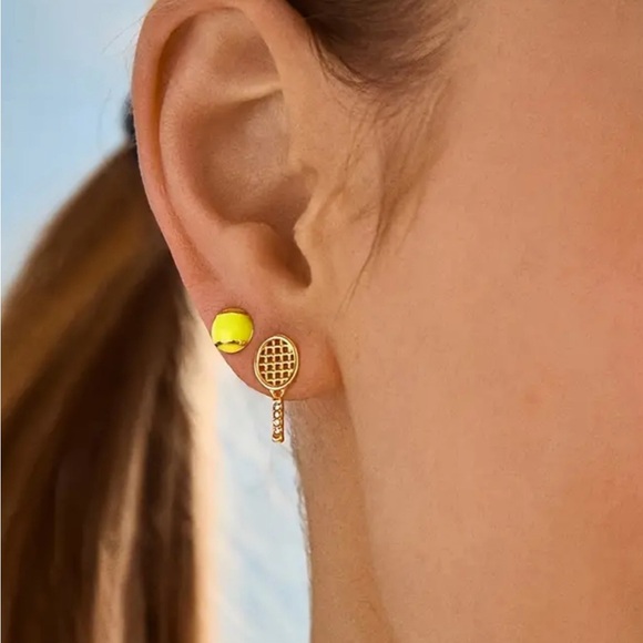 NWT Tennis Racket Ball Post Set Rhinestone Women’s Jewelry Sport Preppy Gift - Picture 2 of 3